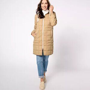 Nuage Lightweight Square Quilted Coat with Side Snap Detail Hem NWOT Camel